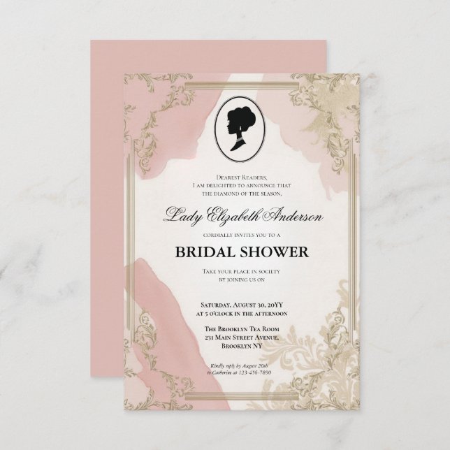 blommigtar i kristid Bridgerton Möhippa Invit Inbjudningar (Fram/baksida)