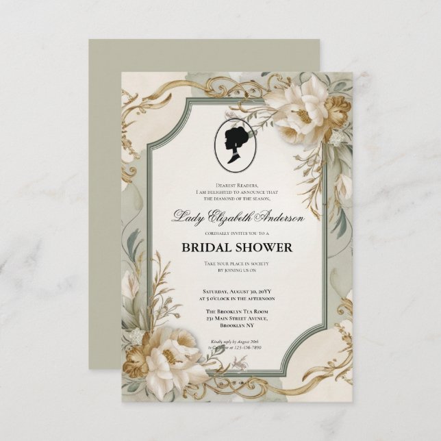 blommigtar i kristid Bridgerton Möhippa Invit Inbjudningar (Fram/baksida)