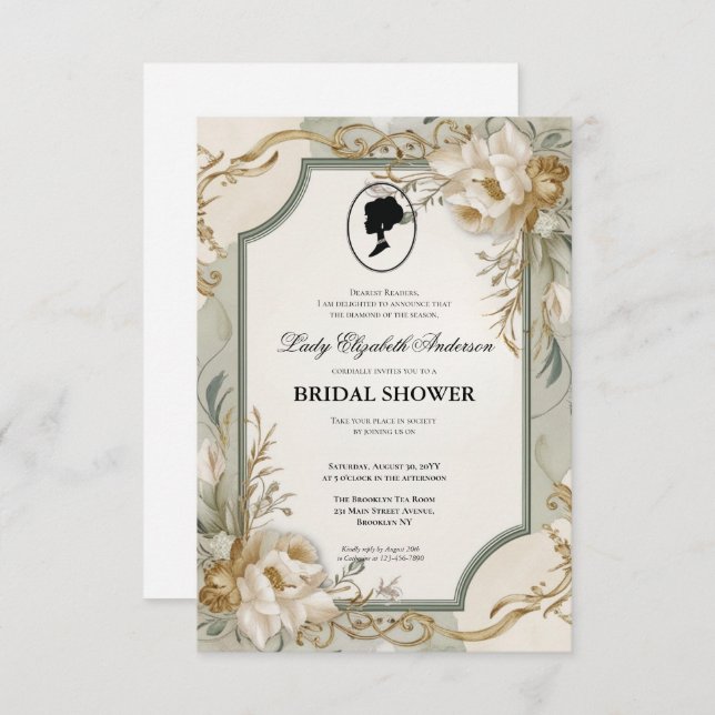 blommigtar i kristid Bridgerton Möhippa Invit Inbjudningar (Fram/baksida)