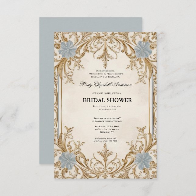 blommigtar i kristid Bridgerton Möhippa Invit Inbjudningar (Fram/baksida)