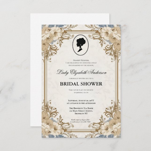 blommigtar i kristid Bridgerton Möhippa Invit Inbjudningar (Fram/baksida)