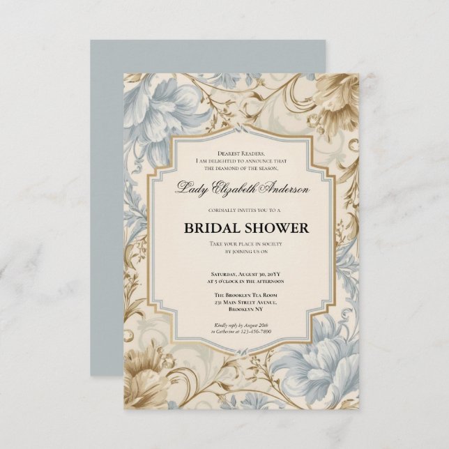 blommigtar i kristid Bridgerton Möhippa Invit Inbjudningar (Fram/baksida)