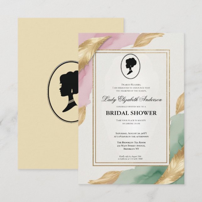 blommigtar i kristid Bridgerton Möhippa Invit Inbjudningar (Fram/baksida)