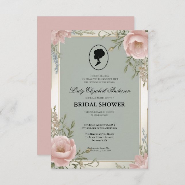 blommigtar i kristid Bridgerton Möhippa Invit Inbjudningar (Fram/baksida)