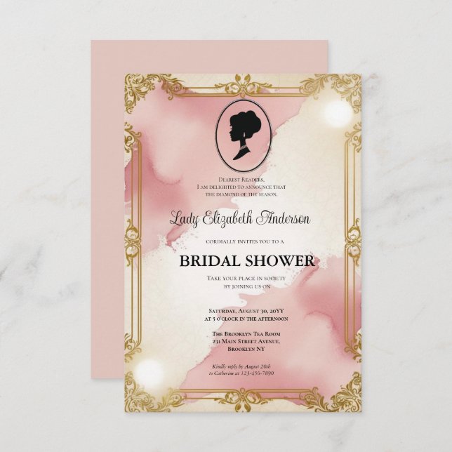 blommigtar i kristid Bridgerton Möhippa Invit Inbjudningar (Fram/baksida)