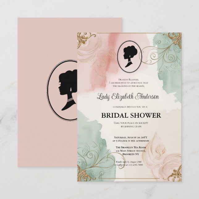 blommigtar i kristid Bridgerton Möhippa Invit Inbjudningar (Fram/baksida)