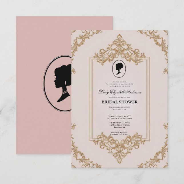 blommigtar i kristid Bridgerton Möhippa Invit Inbjudningar (Fram/baksida)