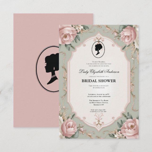 blommigtar i kristid Bridgerton Möhippa Invit Inbjudningar (Fram/baksida)