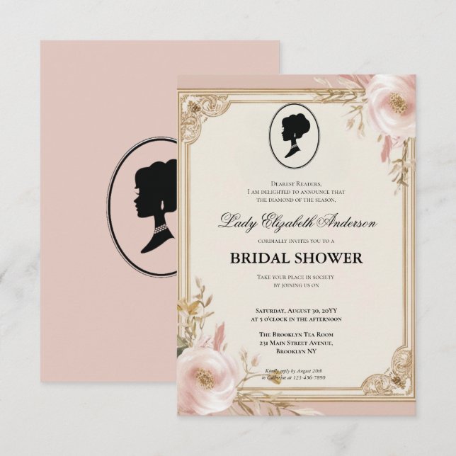 blommigtar i kristid Bridgerton Möhippa Invit Inbjudningar (Fram/baksida)