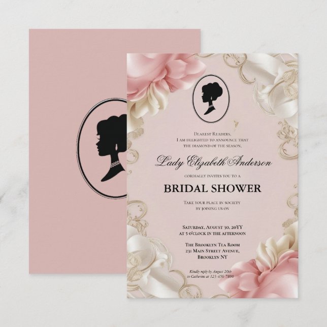 blommigtar i kristid Bridgerton Möhippa Invit Inbjudningar (Fram/baksida)