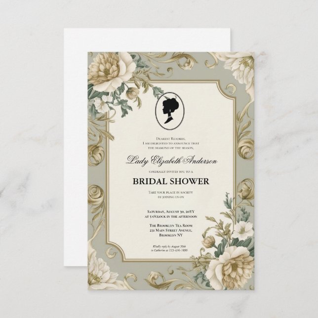 blommigtar i kristid Bridgerton Möhippa Invit Inbjudningar (Fram/baksida)