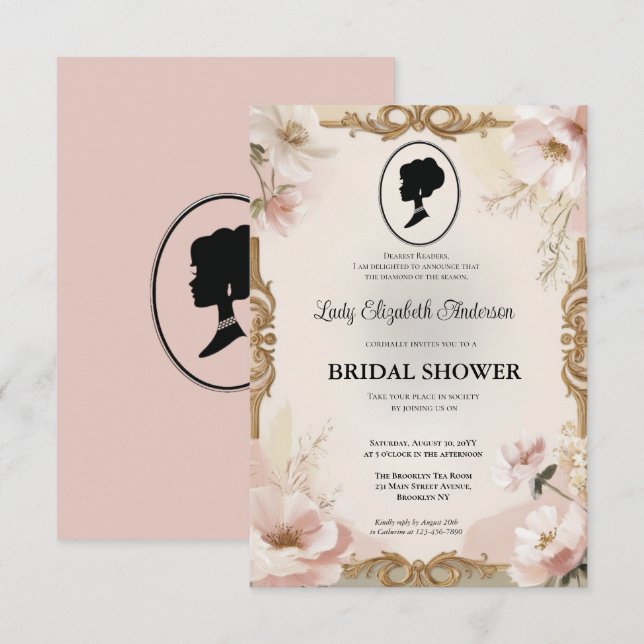 blommigtar i kristid Bridgerton Möhippa Invit Inbjudningar (Fram/baksida)