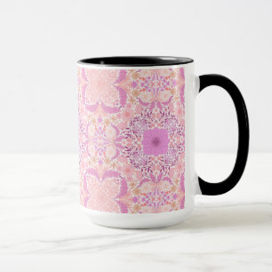 Blommigtar i trädgård i rosa mugg