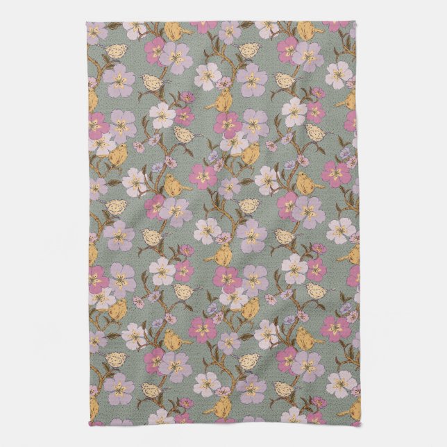 Blommigtar med giftig korgmakrill och fågelkökshan kökshandduk (Vertikal)