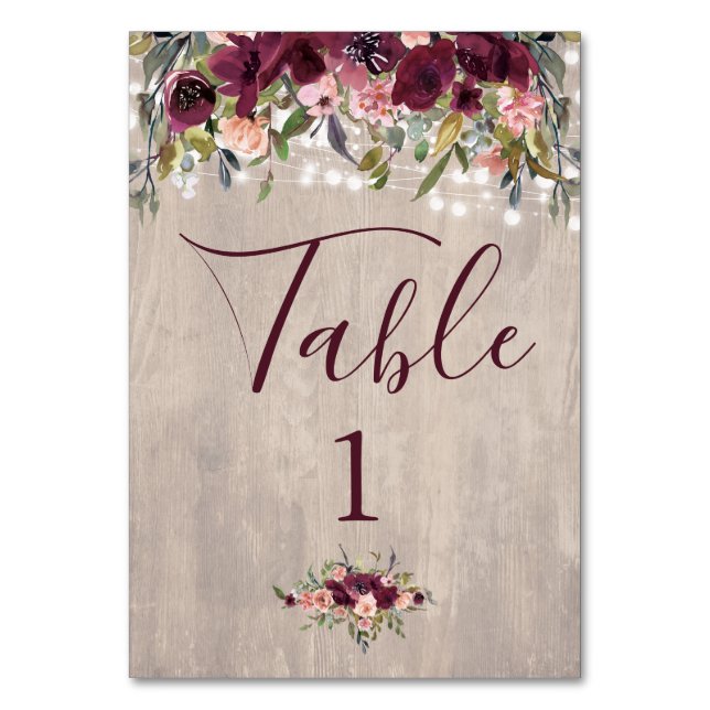 Blommigtar med ytvattenfärg med ljussträngar bordsnummer (Framsidan)