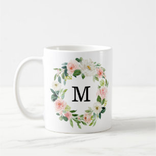 Blommigtar Monogram för utandning av Blommigt Kaffemugg