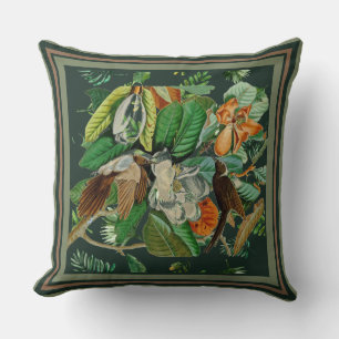 Blommigtar Mörk grönt fåglar Kudde