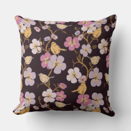 Blommigtar och fåglar som bryter mot lagen - svart kudde