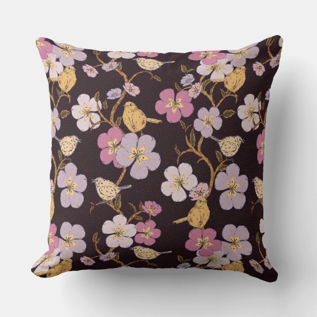 Blommigtar och fåglar som bryter mot lagen - svart kudde (Framsida)