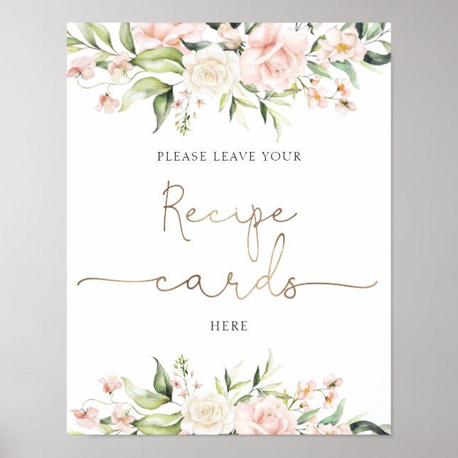  Blommigtar och Grey Recept Cards-skylt Poster (Framsidan)