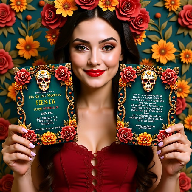 💀 Blommigtar och Phantoms, Día de los Muertos Inbjudningar (💀🎉Florals & Phantoms, the Día de los Muertos Invitation)