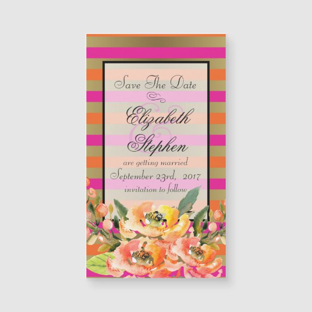 Blommigtar på Rosa och Guld Rand Spara datum (Framsida)