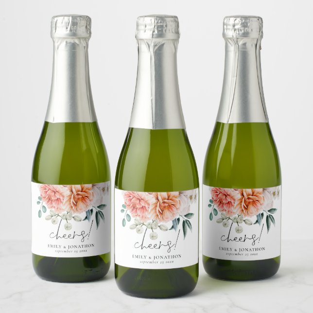 Blommigtar Peonies Coral Peach Cheers Wedding Favo (Flaskor)