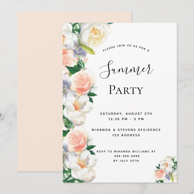  blommigtar sommartid i party vita inbjudningar (Fram/baksida)
