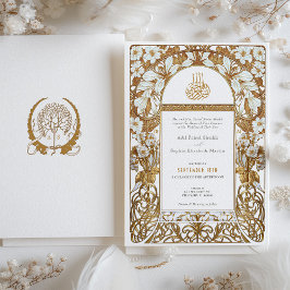 Blommigtarna Art nouveau Islamic Bröllop Guld Crea Inbjudningar