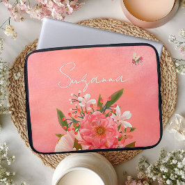Blommigtarna Boho Watercolor Rosa Coral  skript Na Laptop Fodral