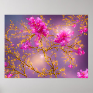 Blommigtarna Fuchsia och Guld Poster