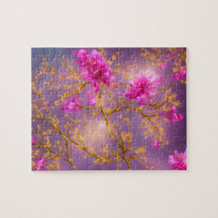 Blommigtarna Fuchsia och Guld Pussel