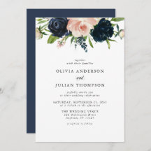 Blommigtarna vattenfärgen Bröllop vid marinblått o