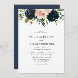 Blommigtarna vattenfärgen Bröllop vid marinblått o Inbjudningar