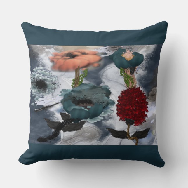 Blommigten abstrakt Art vattenfärg Kudde (Framsida)