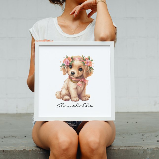 Blommigten Adsible Golden Retriever Puppy Poster (Golden Retriever Puppy Poster with Custom Name - Adorable Dog Lover Nursery Art)