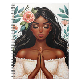 Blommigten African American Woman Praying Anteckningsbok