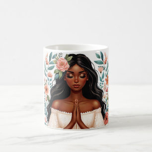 Blommigten African American Woman Praying Kaffemugg