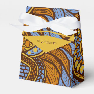 Blommigten African Ankara Himlar Blue Brown Guld Presentaskar