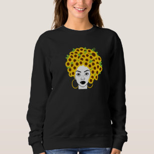Blommigten Afro, afrikanskt svart Woman-solros T Shirt
