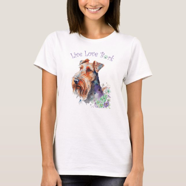 Blommigten Airedale Hund Mamma T Shirt (Framsida)