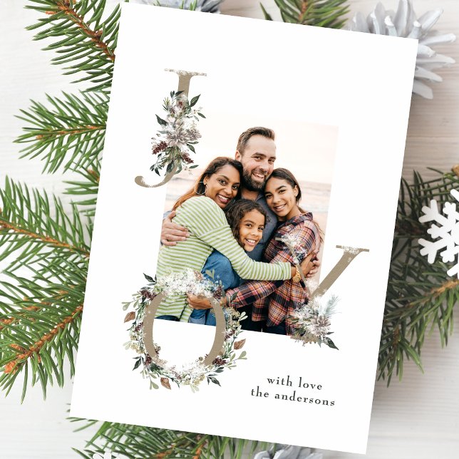 Blommigten Alphabet JOY Photo Julkort (Skapare uppladdad)