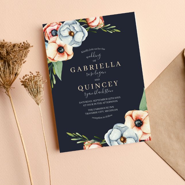 Blommigten Anemone Greenery Wandan Bröllop Inbjudningar (Skapare uppladdad)