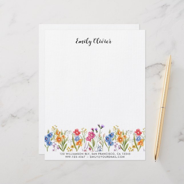 Blommigten Anpassat namn Adress för klassens vatte Brevhuvud (Fram/Back In Situ)