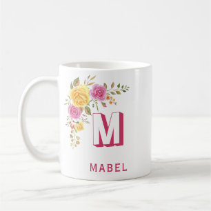Blommigten Anpassat namn för Gult för elegant Rosa Kaffemugg