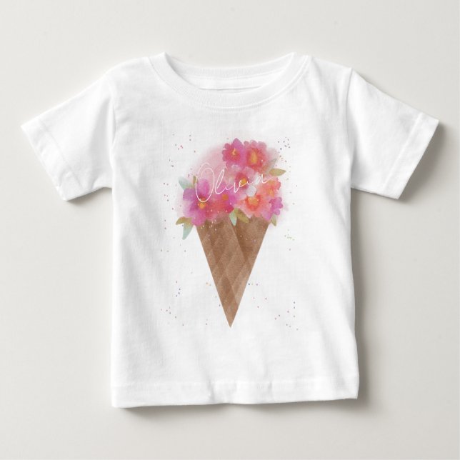 Blommigten Anpassat namn Ice Cream Cone T Shirt (Framsida)