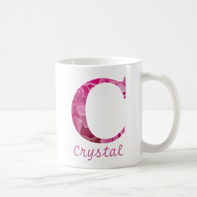 Blommigten Anpassat namn Rosa Alphabet Brev "C" Mu Kaffemugg (Höger)