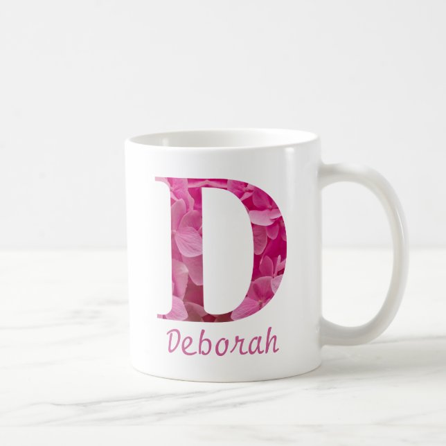 Blommigten Anpassat namn Rosa Alphabet Brev "D" Mu Kaffemugg (Höger)