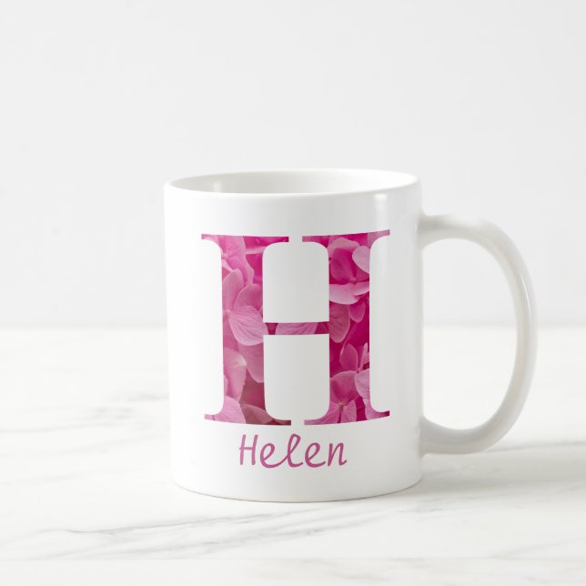 Blommigten Anpassat namn Rosa Alphabet Brev "H" Mu Kaffemugg (Höger)