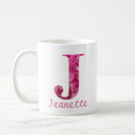 Blommigten Anpassat namn Rosa Alphabet Brev "J" Mu Kaffemugg